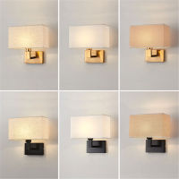 Sconces ผนังสีดำหรือสีบรอนซ์ที่เรียบง่ายด้วยสี่เหลี่ยมผืนผ้าสีขาวสีเหลืองผ้าสำหรับห้องนอนห้องโถงโคมไฟติดผนัง