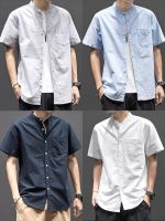 เสื้อเชิ้ตคอจีนแขนสั้น ผ้า Oxford by