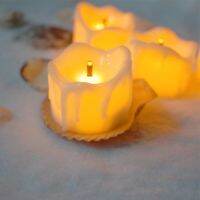 12Pc/Lot Yellow Flicker Wax Droped Cheap Candles Tear Drop Tea Light Flameless Candle Battery Operated Pillar Electronic Candle