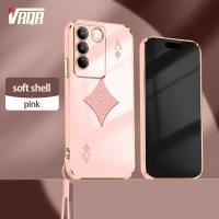 VRQR เคสมือถือชุบโลหะสำหรับ Vivo S16 V27 Pro V27E S16E ลายโป๊กเกอร์ฟรีสายคล้อง