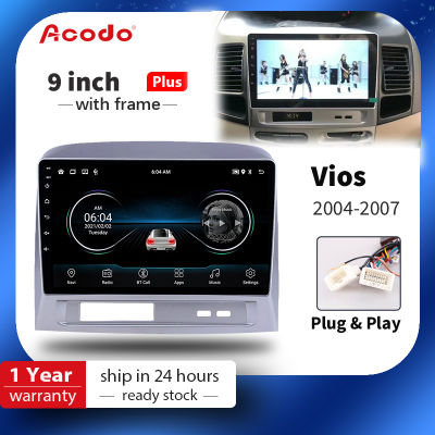 Acodo 2din Android 12.0 Headunit For Toyota Vios 2004-2007 Car Stereo 9 inch 2G RAM 16G 32G ROM Quad Core iPS Touch Split Screen with TV FM Radio Navigation GPS Support Video Out Steering Wheel Control with Frame