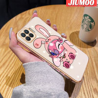 เคส JIUMOO สำหรับ OPPO A93 2020 F17 Pro Reno 4 Lite Reno 4F เคสการ์ตูนน่ารักสีชมพูสติทช์เคลือบต้นฉบับขอบสี่เหลี่ยมเคสมือถือซิลิโคนนิ่มกันกระแทกฝาปิดเลนส์เต็มเคสกันกระแทกกล้อง