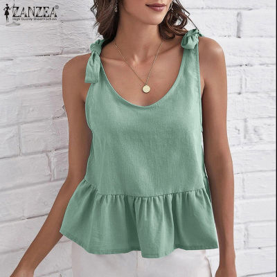 (สินค้ามาใหม่)(จัดส่งฟรี)Fancystyle ZANZEA เสื้อเสื้อแขนกุดแบบผูกปมสำหรับวันหยุดเสื้อสายเดี่ยวทรงหลวมแต่งระบายเสื้อกล้าม #15