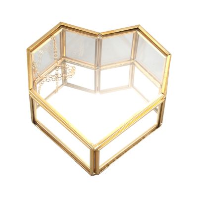 Flip Love Heart Shaped Geometric Glass Jewelry Box Glass Ring Box Exquisite Unique Wedding Jewelry Box Ring For Wedding Decoration
