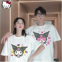 ฤดูร้อนใหม่การ์ตูน Sanrio Kuromi สร้างสรรค์แขนสั้นพิมพ์ลายเสื้อยืดคู่ Tees หลวมนักเรียนหญิงชายหญิงสีขาวเสื้อผ้า Top