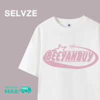 SELVZE ฉบับภาษาเกาหลีของเสื้อพิมพ์ตัวอักษรสีชมพูแบบลำลองที่เข้ากับเสื้อโอเวอร์ซี่สำหรับผู้หญิง