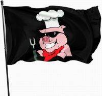 Barbecue Pig Flag Outdoor Funny Stripes Banner Vivid Color Polyester Fade Resistant Indoor Outdoor Party Decoration Kids Adults