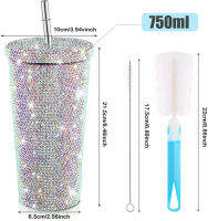 750ml Bling Diamond Thermos Cup Portable Stainless Steel with Straw Glitter Rhinestone Water Mug Thermal Flask for Women Gril