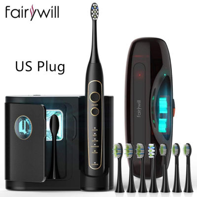 Fairywill Electric Toothbrush Ultra-Sonic Power Whitening Toothbrush with 5 Modes Wireless Charging Smart Timer 8 Brush Heads