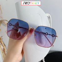 Fashionable square metal frame gradient sunglasses for women, gradient anti UV400 lenses