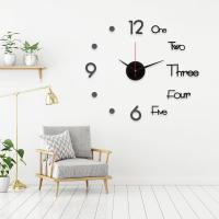 ZZOOI Large Size Big Wall Clock 3D DIY Acrylic Mirror Sticker Silent Europe Style for Household Living Room Decoration Ornament