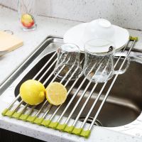 Reel Type Foldable Stainless Steel Drain Rack Kitchen Storage Vegetable Fruit Water Control Collapsible Pool Silicone Rack Sink Roller Shutter Drain B