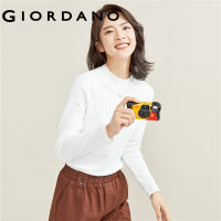 Giordano ผู้หญิง เสื้อยืดคอกลมแขนยาวคอกลมสูง ผ้าฝ้ายแท้ เรียบหรู 05321803