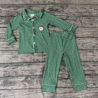 Wholesale Nightclothes Baby Boy Christmas Pajamas Clothes Santa Shirt Green Plaid Pants Set Infant Kids Boutique Children Outfit