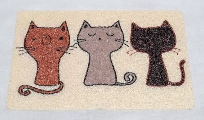 พรมดักฝุ่นเช็ดเท้าสีครีมพิมพ์ลายแมว 3สี