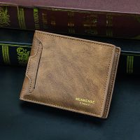 Classic Mens Wallets Vintage Genuine PU Leather Wallet RFID Anti Theft Short Fold Business Card Holder Purse Wallet Man