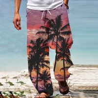 Summer Beachwear Trousers Hawaiian Coconut Tree Print Slacks Bottomwear Loose Breathable Mens Pants Thin Pantalones Hombre