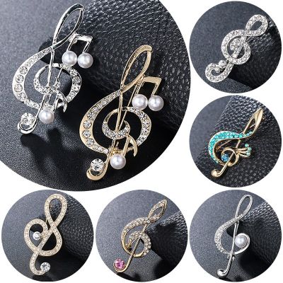 Korean Style Metal Musical Note Rhinestone Brooches For Women Scarf Buckle Badge Lapel Pin Jewelry Brooches Clothing Accessories Headbands