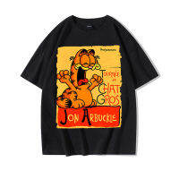 [มีสินค้า]Garfield ร่วมเสื้อยืดชายและหญิงผ้าฝ้ายแท้แขนสั้นถนนอินเทรนด์ผ้าฝ้ายแขนสั้น