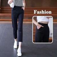 กางเกงเลกกิ้งขายาวสำหรับผู้หญิง,กางเกงเลกกิ้งขายาวมีกระเป๋าสีทึบบางเอวสูงกางเกงสไตล์เกาหลีฤดูร้อนแฟชั่นหรูหรา