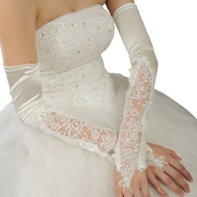 ☢ AYiCuthia Lace Bridal Gloves Wedding Gloves Accessories Formal Long Design Lucy Refers Autumn Paillette Bead ST4