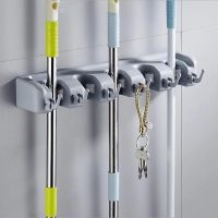 Mop Holder Storage Rack Hook Wall Mounted Shelf Storage Holder Broom Holder Bathroom Kitchen Hanging Tool Home Organizer Storage Picture Hangers Hooks