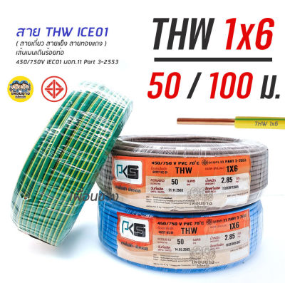 PKS สายไฟ THW 1x6 ขด 50 / 100 เมตร IEC01 สายเดี่ยว สายทองแดง มีมอก. 1*6 สายแข็ง