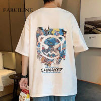 FARUILINE STORE เสื้อยืดแขนสั้นผู้ชาย เสื้อแฟชั่นผช ทรงโอเวอร์ไซส์ ลุคสตรีท