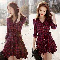 fgjre335 ขายดีที่สุด - / แฟชั่นสตรีเลดี้แขนยาว Ruffles สำนักงานสุภาพสตรี Casual Flannel Plaid Check Button Down Top Layer เสื้อ Dress