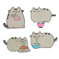 【DT】hot！ cat A greedy fat series Enamel Brooch who likes noodles Lapel Pin Protectors Emblem Jewelry to ki