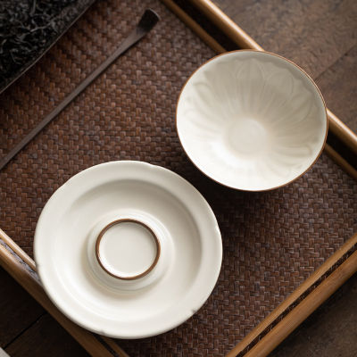 สัตว์เลี้ยง Ding เตาเผาโทถ้วยที่ทำด้วยมือไม้ไผ่หมวกถ้วยถ้วยชาถ้วยเดียวชิมชาถ้วยพอร์ซเลนสีขาวถ้วยชากังฟูชุดน้ำชา