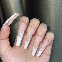 600pcs French White Fake Nail Art Detachable Extra Long Coffin Gradient Press on False Nails Salon for Finger Tips Manicure