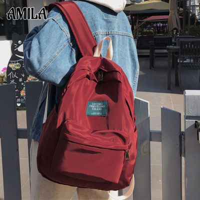 AMILA Girly กระเป๋านักเรียนกระเป๋าเป้สะพายหลังกันน้ำวิทยาเขตนักเรียนกระเป๋าเป้สะพายหลังแบบสบายๆ