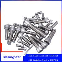 [HF14] 100PCS M1.4 M1.6 M2 M2.5 M3 M4 Hexagon Hex ซ็อกเก็ตสกรูหัวสกรูอัลเลน Bolt สกรูสกรูเมตริก DIN912 304สแตนเลส A2