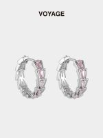 Vivienne Westwood VOYAGE Pink Zircon Silver Needle Earrings Light Luxury Earrings Niche Design High-end Earrings Temperament Hoop Earrings