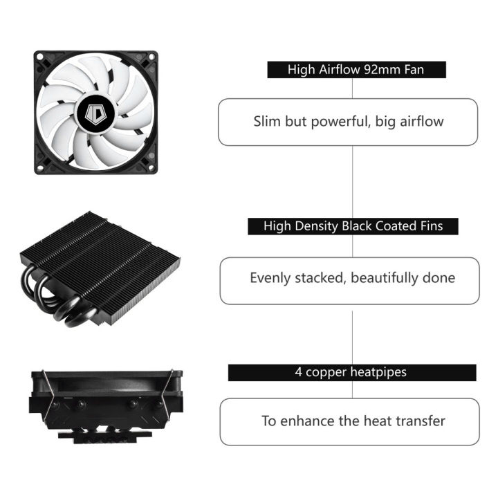 vktech-พัดลมระบายความร้อน-cpu-ที่มีพัดลม-pwm-ซีพียูเครื่องทำความเย็น4สัมผัสโดยตรง-heatpips-พัดลมหม้อน้ำซีพียู12v-dc-60mm-ความสูง