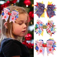 5.5Inch BACK TO SCHOOL Hair Bows With Alligator Clip Print Grosgrain Ribbon Hair Clips Floral Bowknot Hairpins Girls Headwear