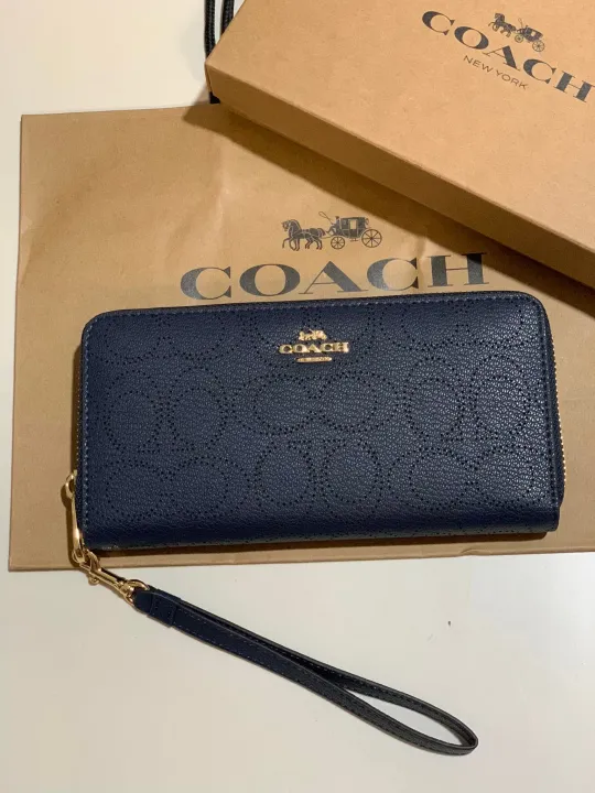 Sale! Coach Accordion Zip Wallet with Detachable Wristlet Strap-navy blue |  Lazada PH