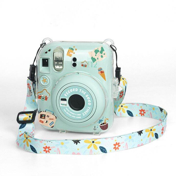 สำหรับ-fujifilm-instax-mini-12-photo-กระเป๋าใสเคสใสสำหรับกระเป๋าเก็บของรูปเปลือกหอยคริสตัลชุดสติกเกอร์เชือก