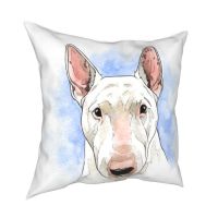 Bull Terrier สุนัขขี้เล่นดูน่ารักปลอกหมอนโพลีเอสเตอร์หมอนอิงลายสำหรับลูกสุนัขตกแต่งปลอกหมอนเย็น45*45ซม.