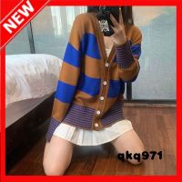 qkq971 Cardigans For Women Korean Style Design Fashion Striped Wool Knitted Sweater Top WomenS Lazy Style Loose And Thin Coat