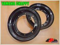 YAMAHA CHAPPY FRONT WHEEL HUB COVER "BLACK" SET PAIR (Dia.8" / Wide 4") // ล้อกะทะ YAMAHA CHAPPY (ล้อหน้า) สีดำเงา ขอบ8 หน้ากว้าง 4 นิ้ว