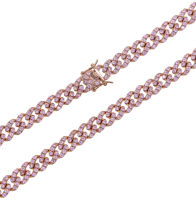 Pink girl women jewelry 9mm pink CZ cuban chain necklace bracelet fashion rose gold pinky jewelry set