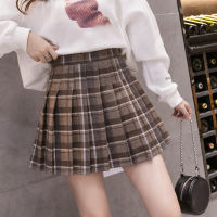 Womens Plaid Pleated Woolen A-line Mini Skirt High Waist Sweet Female Short Skirts 2021 Winter Autumn Girls Preppy Style Skirt