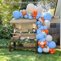 ◕✜ xianhaochen048906 122 Pçs/lote Azul Laranja Branco de Balões Guirlanda Globos Campo Ao Ar Livre Aniversário Decorações Do Casamento Partido Chuveiro Bebê