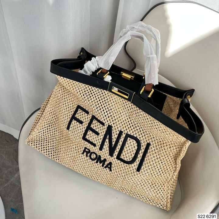 Original Fendi Peekaboo-x-Tote Straw Braided Package Outdoor Holiday ...