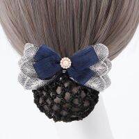 Korean version elegant texture double layer bow headdress purple professional curly hair net bag exquisite headdress