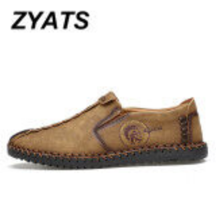 zyats-รองเท้าส้นเตี้ยผู้ชายหนังรองเท้าหนังนิ่มรองเท้าโลฟเฟอร์ลำลองสลิปออนขนาดใหญ่38-46สีกากี