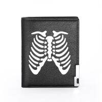 Punk Style White Rib Skeleton Printing Leather Wallet Men Women Billfold Slim Credit Card/ID Holders Short Purses