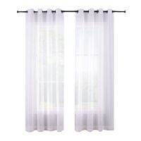 Sheer Curtains White Grommet Set of 2 Panels Window Sheer Semi Drapes Polyester Look Voile Curtains for Bed Room